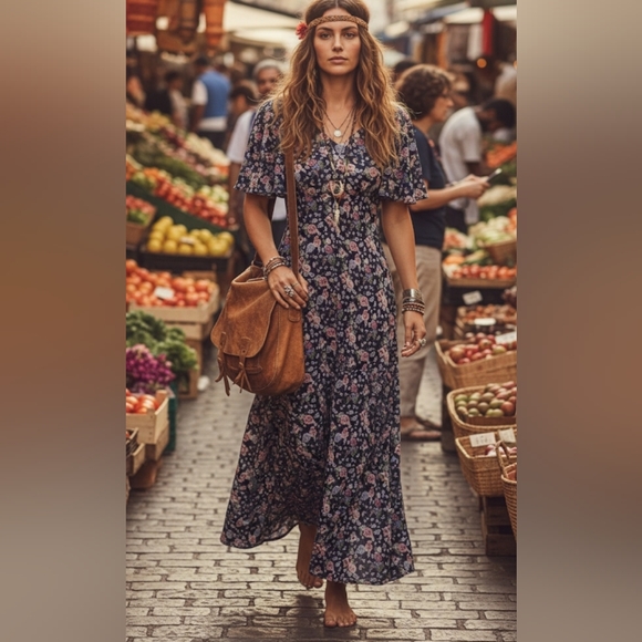 Vintage Dresses & Skirts - Vintage floral midi/maxi dress dress size S